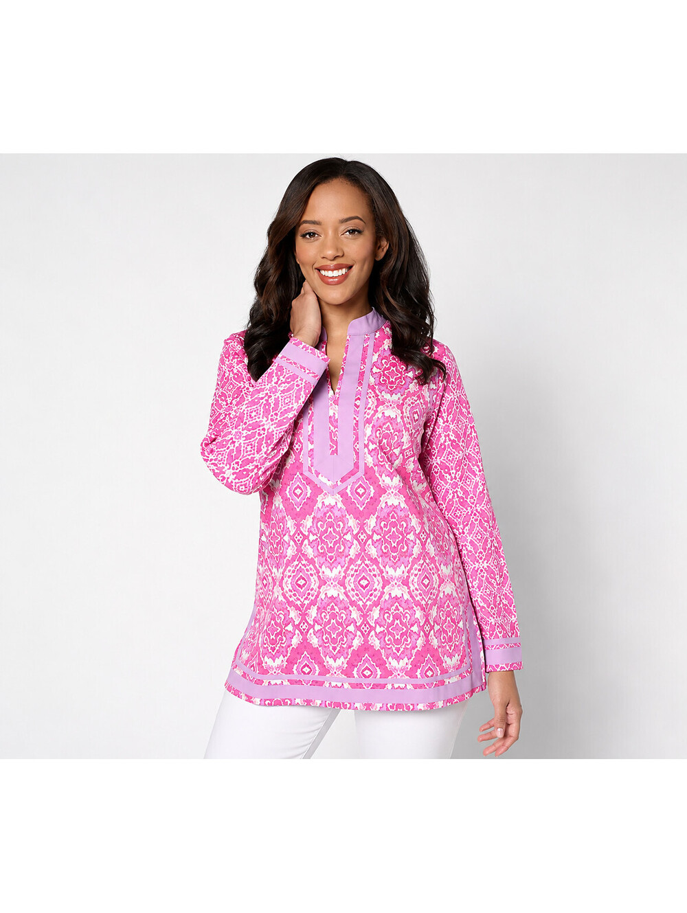Bellisima by Kim Gravel Boutique Ribbon Trim Tunic Top Dewberry/Pink, Small
